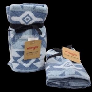 4pc Wrangler Blue Aztec Boho South Western Hand & Tip / Washcloth Towel Set New